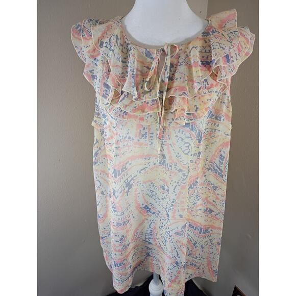 Cabi Blouse Sheer Ruffle Neck Pink Sleeveless Sz XL Peasant Cottage Beach - Picture 2 of 11